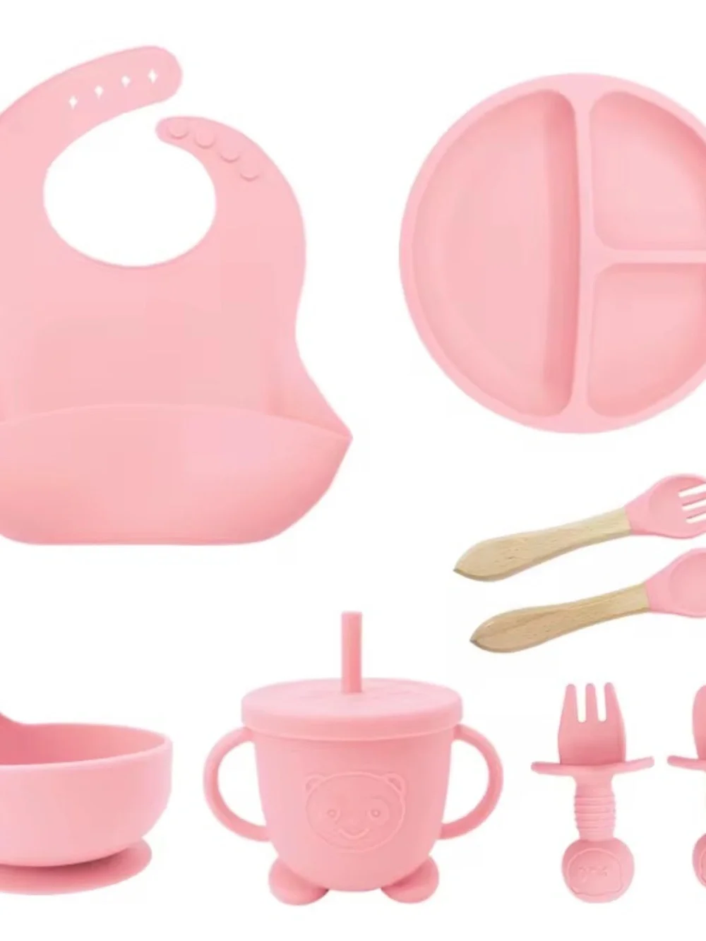 100% Silicone Baby Feeding Set, BPA Free Baby Dishes 9 PCS Set - Choose color
